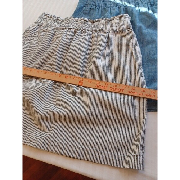 J.Crew blue white ticking stripe paperbag miniskirt S cotton elastic pockets - Picture 8 of 9